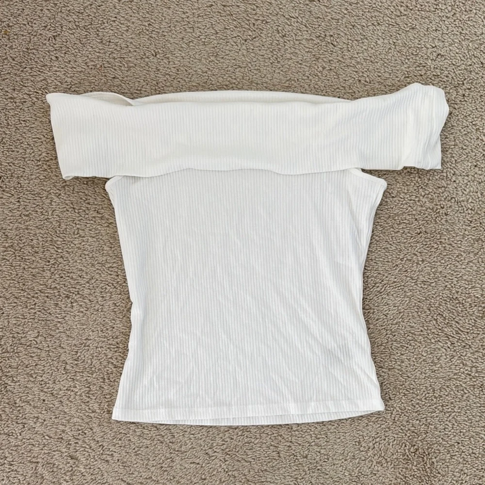 White Off-Shoulder Ribbed Top - Picture 1 of 4